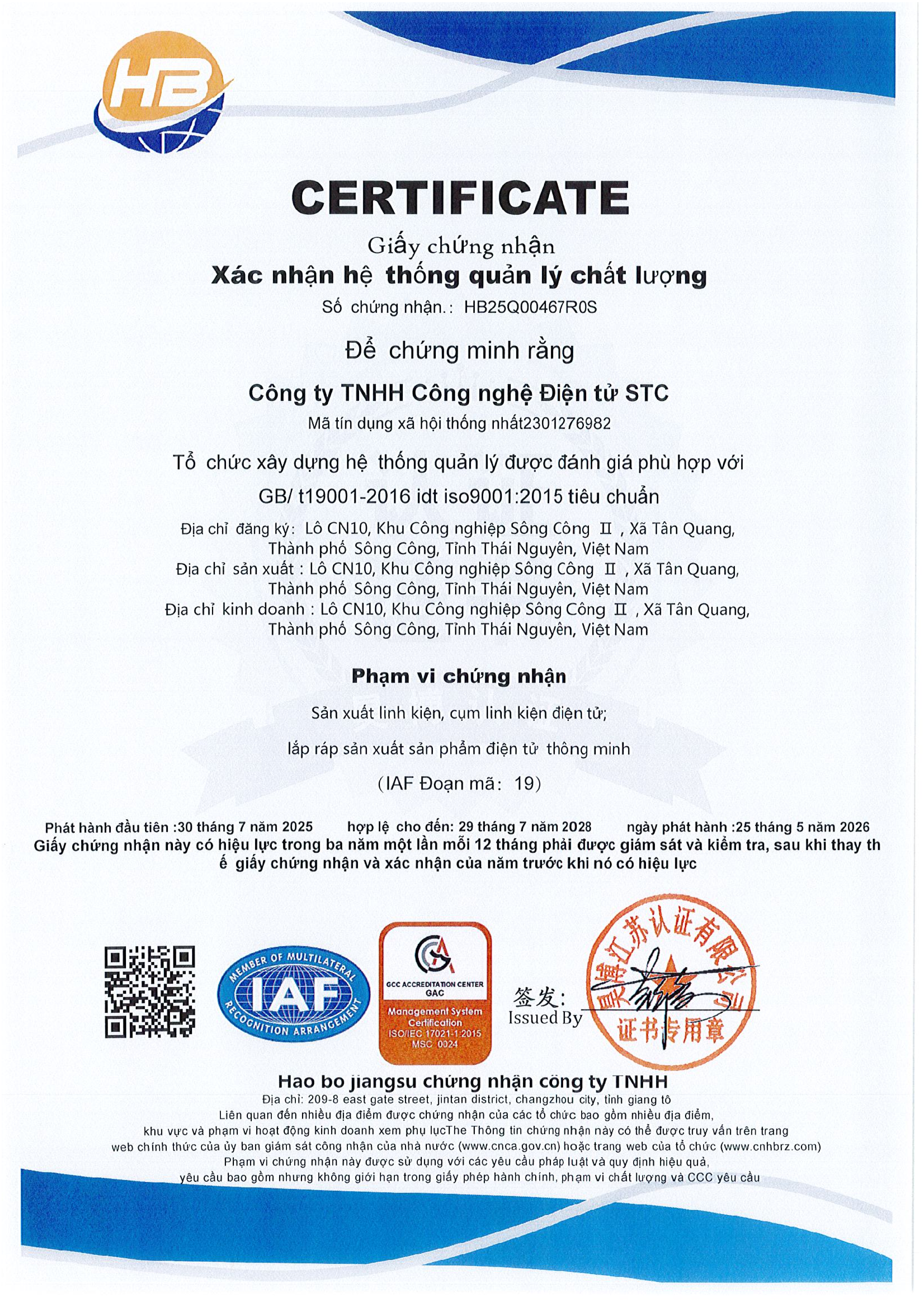 Chứng nhận ISO9001 (Tiếng Việt)